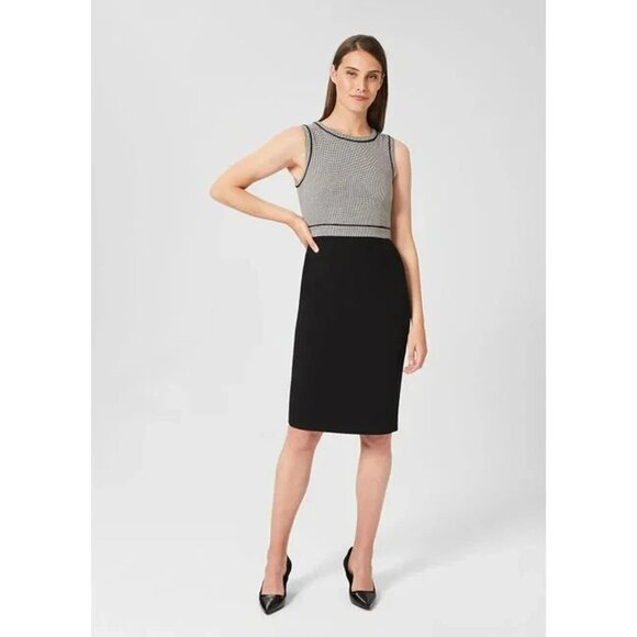 Hobbs London Dresses & Skirts - Hobbs London Sienna Crew Houndstooth Sheath Sleeveless Midi Dress Black White‎ 4